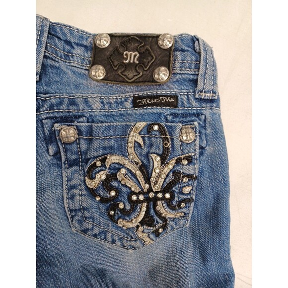 Miss Me Capri Bermuda Short Rhinestone Blue Sz 12 - Picture 3 of 12